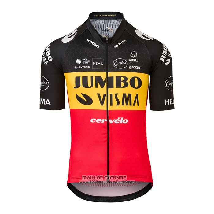 2022 Maillot Cyclisme Jumbo Visma Noir Jaune Rouge Manches Courtes et Cuissard